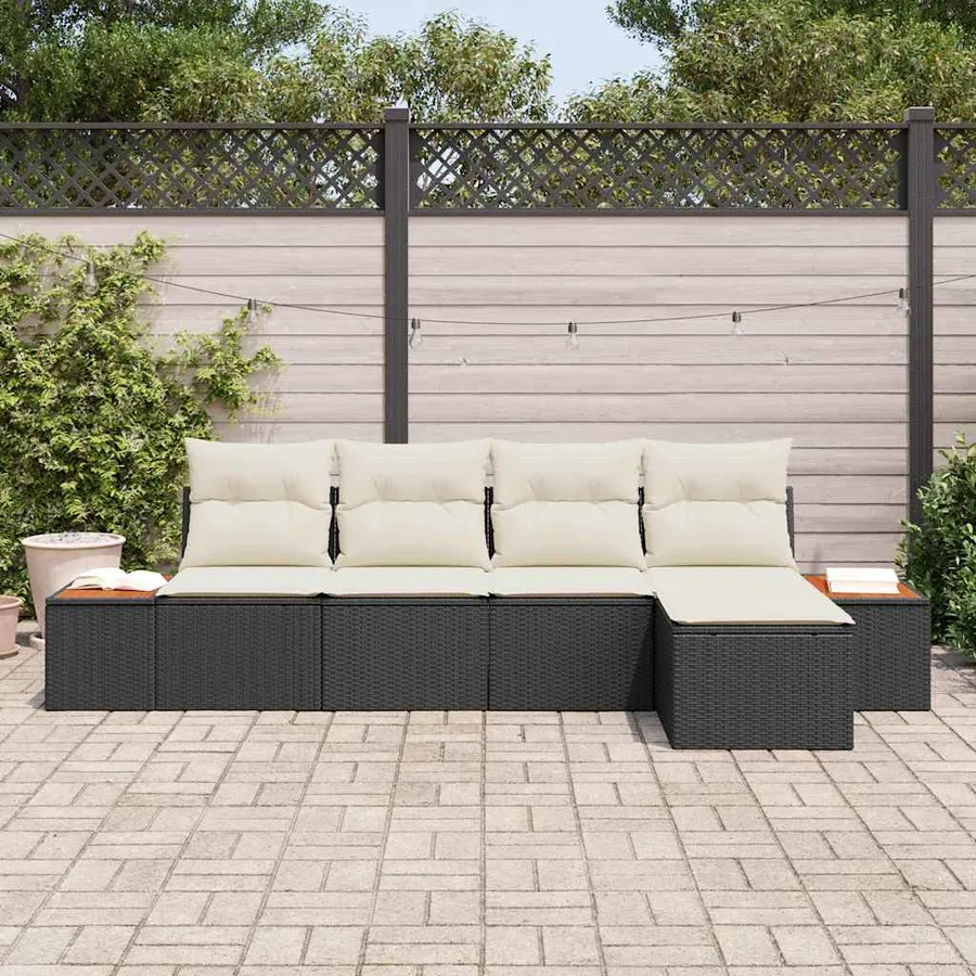 Ensemble de canapé de jardin 6 pcs Noir et Crème Polyrotin - 3