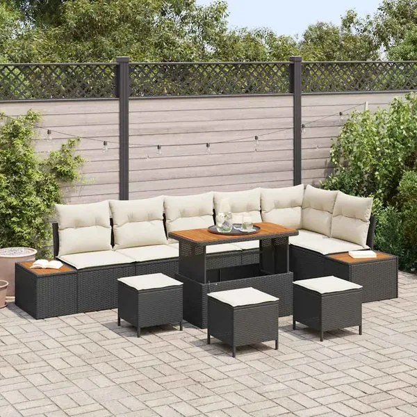 Ensemble de canapé de jardin 10 pcs Noir Poly rotin