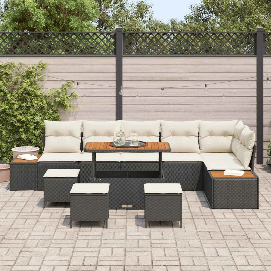Ensemble de canapé de jardin 10 pcs Noir Poly rotin - 3
