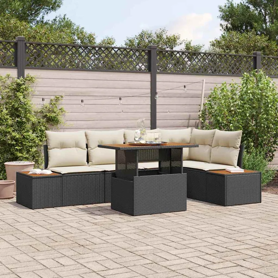 Ensemble de canapé de jardin 6 pcs Noir Poly rotin