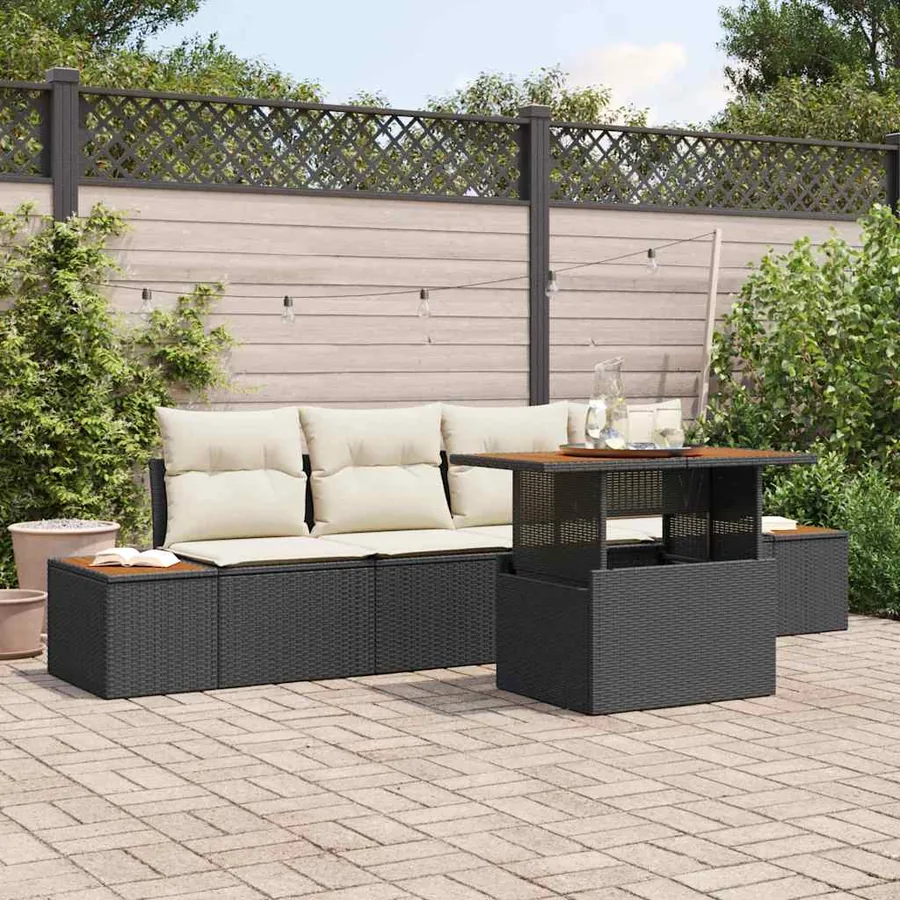 Ensemble de canapé de jardin 5 pcs Noir Poly rotin
