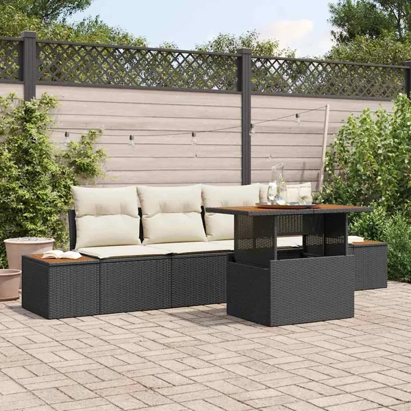 Ensemble de canapé de jardin 5 pcs Noir Poly rotin