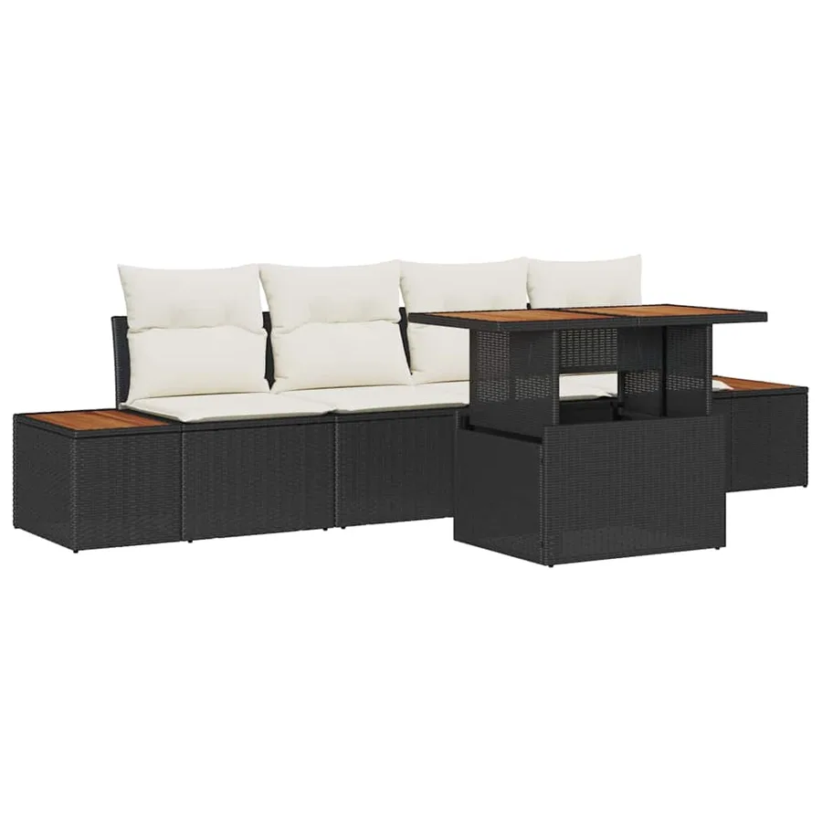 Ensemble de canapé de jardin 5 pcs Noir Poly rotin - 2