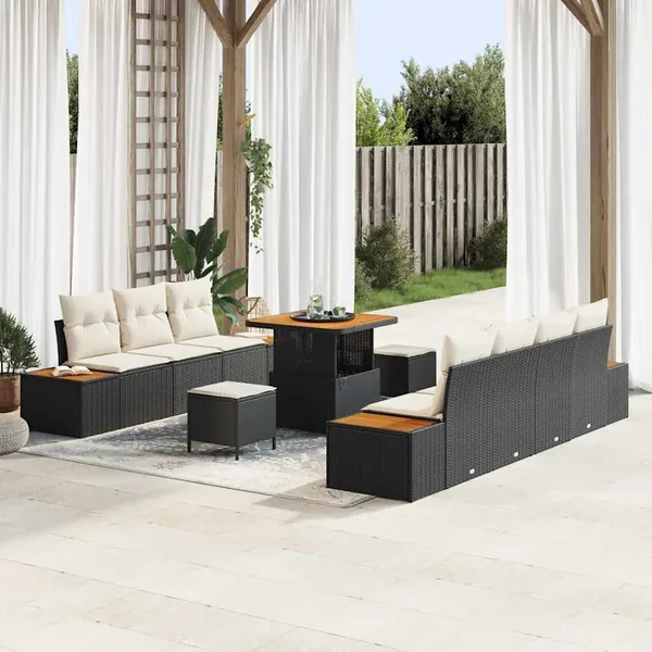 Ensemble de canapé de jardin 10 pcs Noir Poly rotin