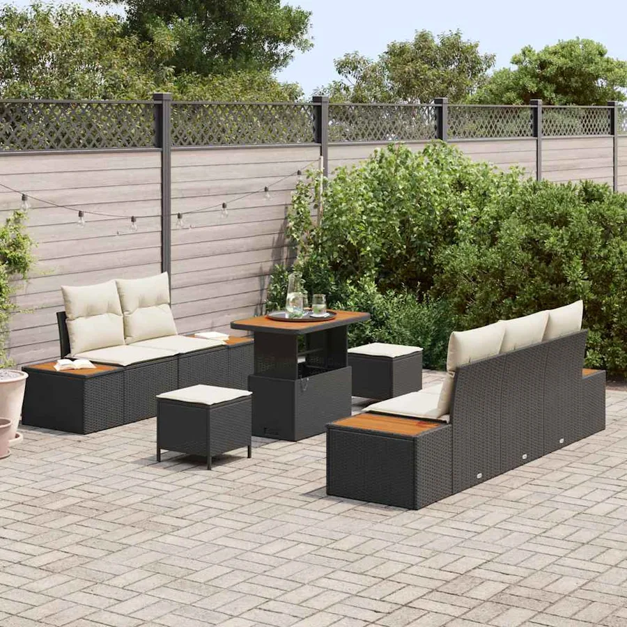 Ensemble de canapé de jardin avec coussin 8 pcs Noir et Crème - 3
