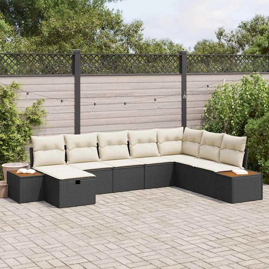 Ensemble de canapé de jardin avec coussin Noir polyrotin