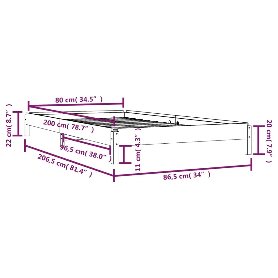 Lit empilable sans matelas noir 80x200 cm bois massif de pin - 14