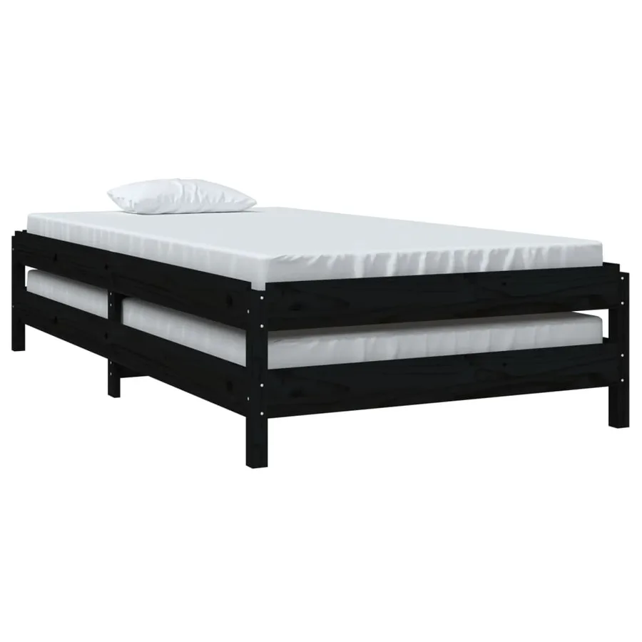 Lit empilable sans matelas noir 80x200 cm bois massif de pin - 5