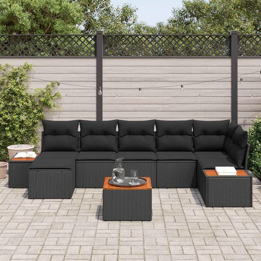Ensemble de canapé de jardin avec coussin 8 pcs Noir Polyrotin - 3