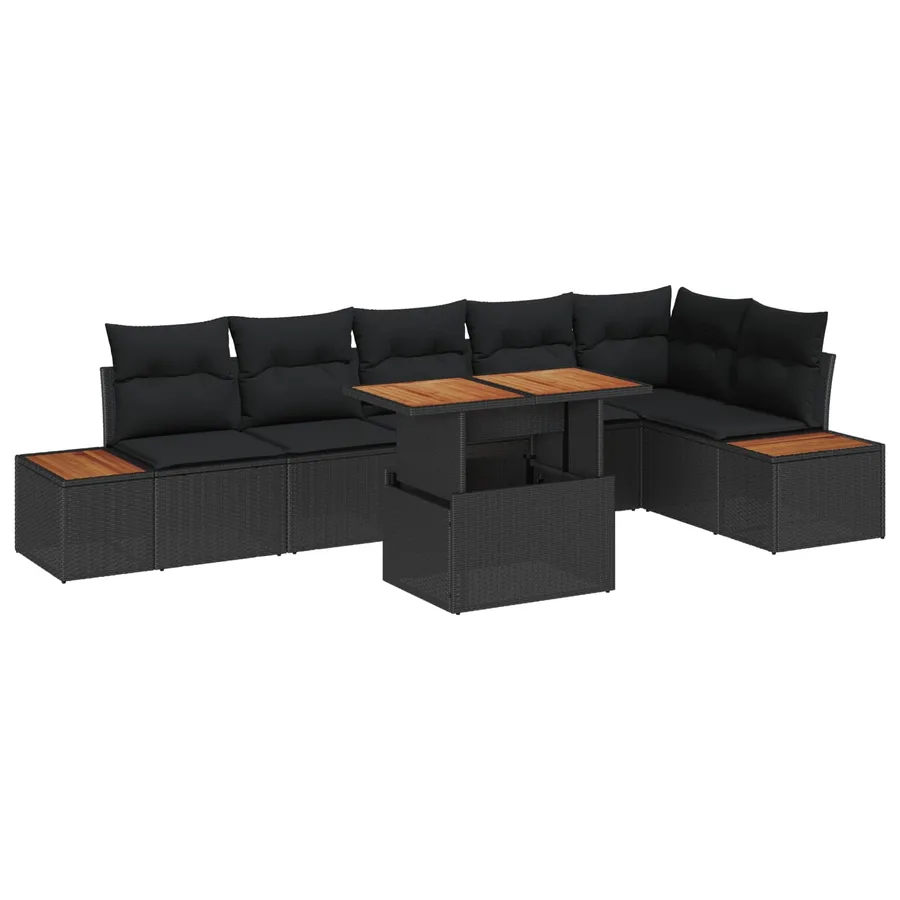 Ensemble de canapé de jardin 7 pcs Noir Poly rotin - 2