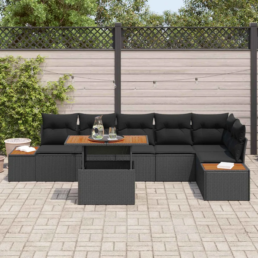 Ensemble de canapé de jardin 7 pcs Noir Poly rotin - 3