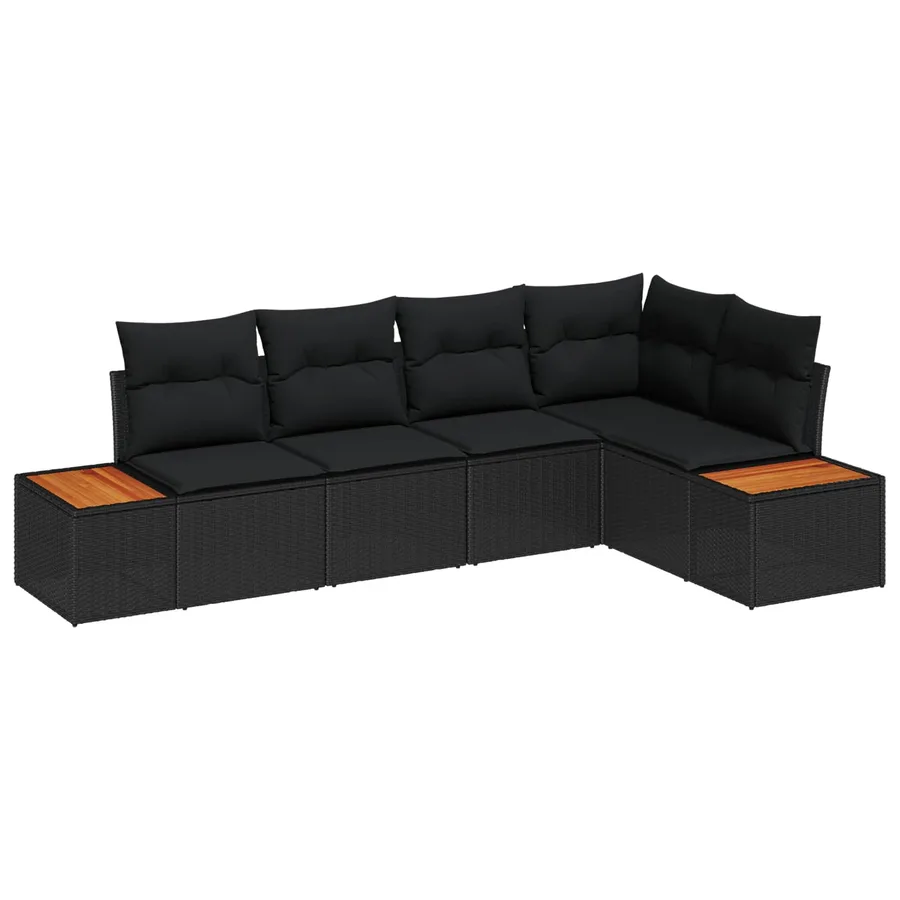 Ensemble de canapé de jardin avec coussin 5 pcs Noir Poly rotin - 2
