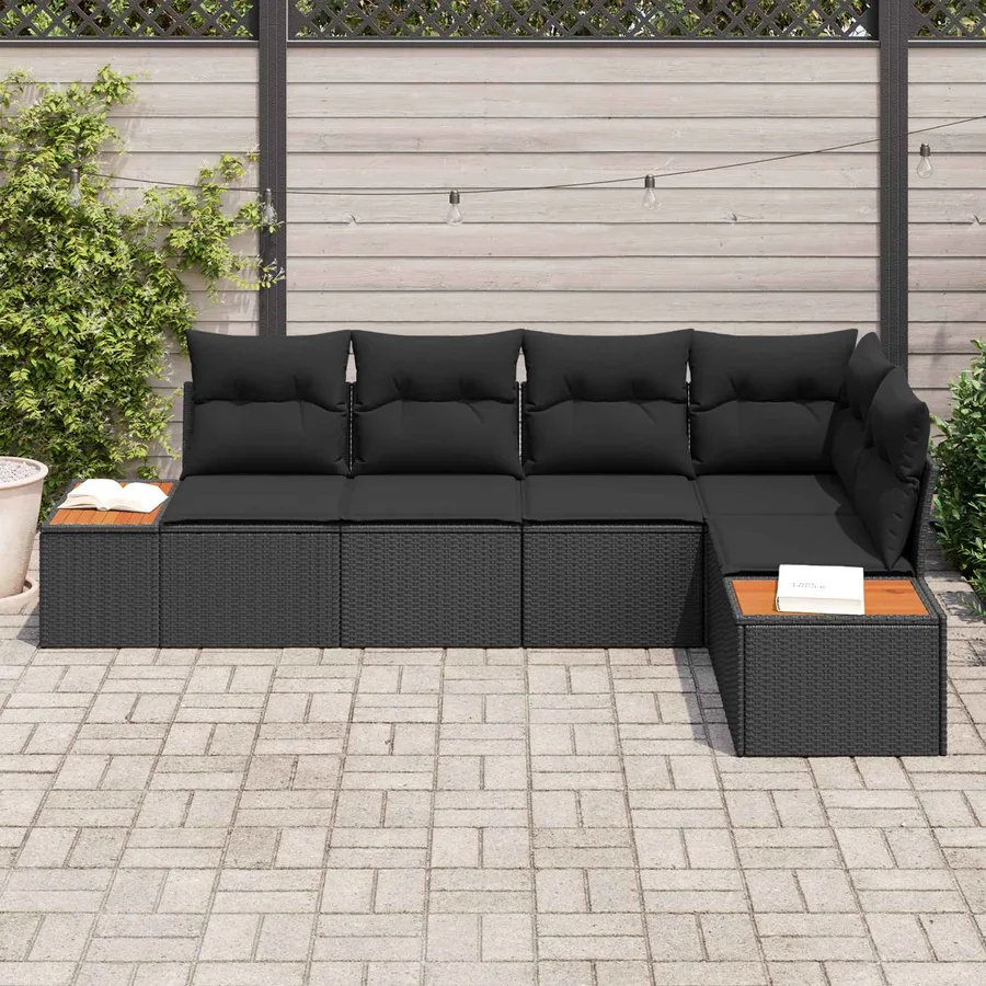 Ensemble de canapé de jardin avec coussin 5 pcs Noir Poly rotin - 3