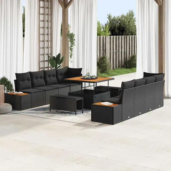 Ensemble de canapé de jardin 11 pcs Noir Poly rotin