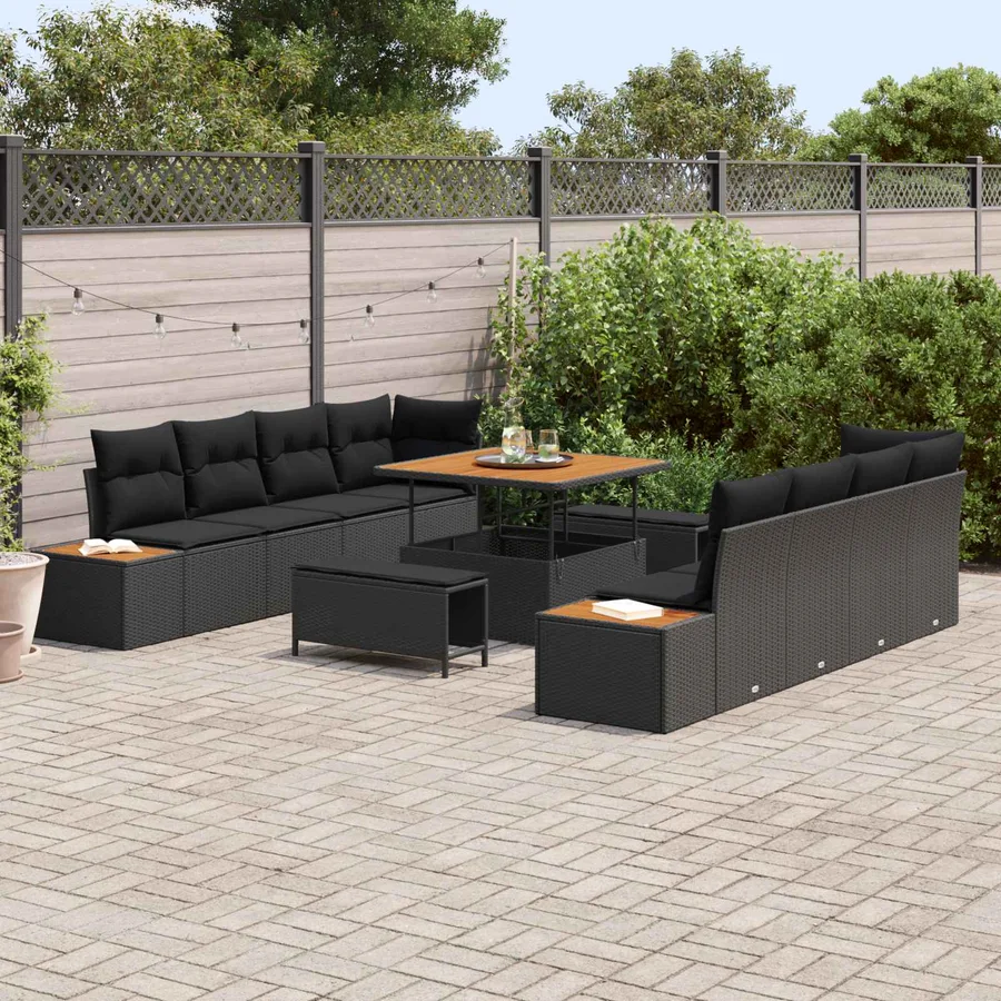 Ensemble de canapé de jardin 11 pcs Noir Poly rotin - 3