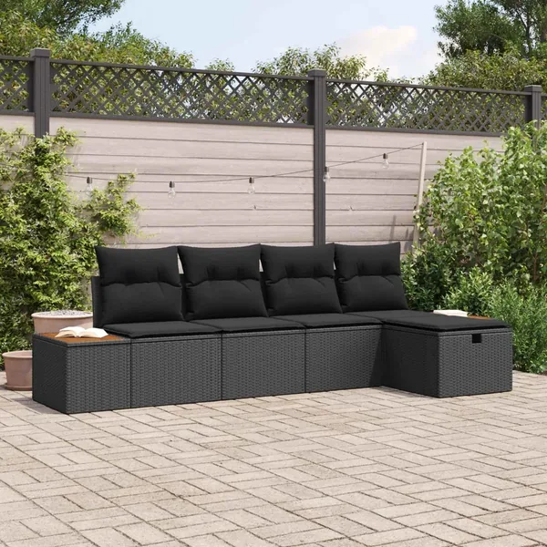 Ensemble de canapé de jardin 5 pcs Noir Poly rotin
