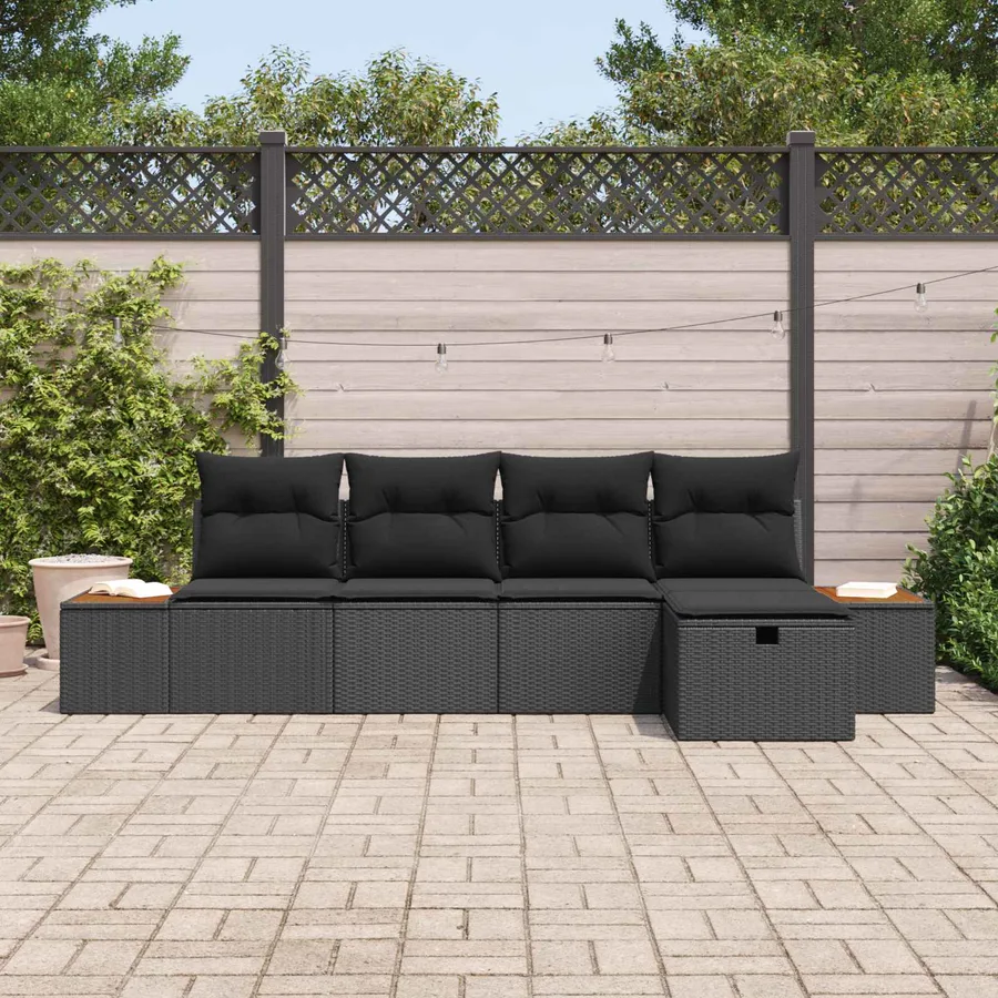 Ensemble de canapé de jardin 5 pcs Noir Poly rotin - 3