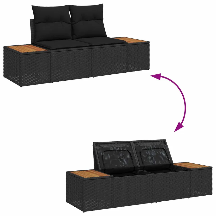 Ensemble de canapé de jardin avec coussin 8 pcs Noir Polyrotin - 10