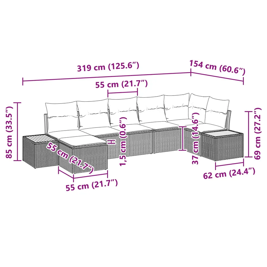 Ensemble de canapé de jardin avec coussin 8 pcs Noir Polyrotin - 14