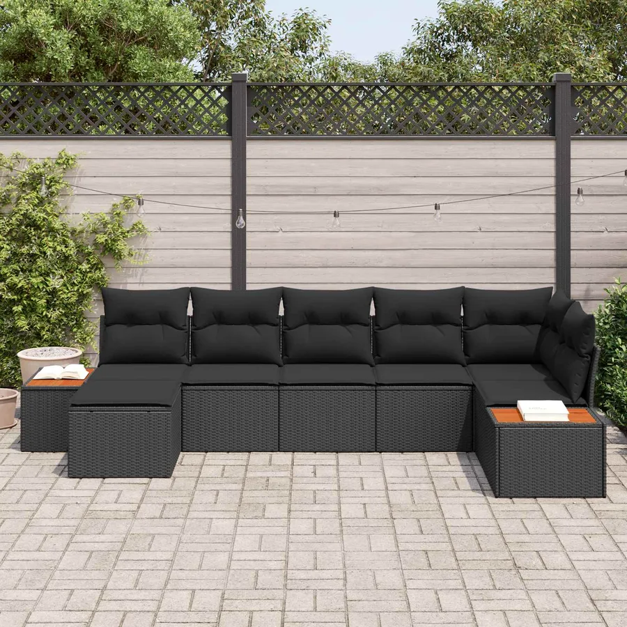 Ensemble de canapé de jardin avec coussin 8 pcs Noir Polyrotin - 3