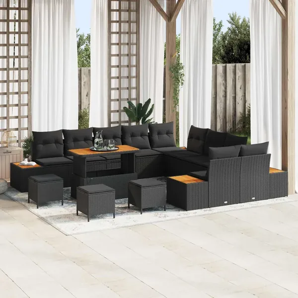 Ensemble de canapé de jardin 14 pcs Noir Poly rotin