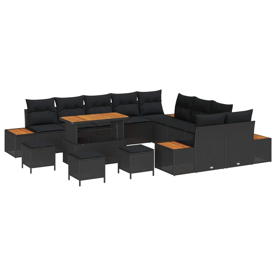 Ensemble de canapé de jardin 14 pcs Noir Poly rotin - 2