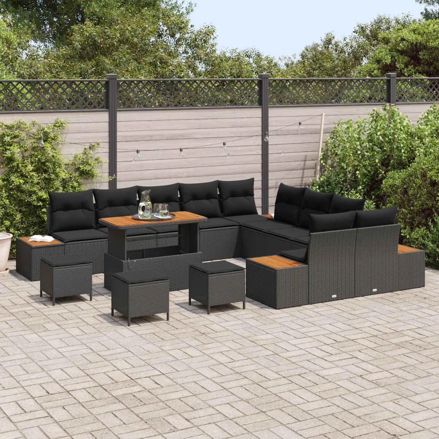 Ensemble de canapé de jardin 14 pcs Noir Poly rotin - 3