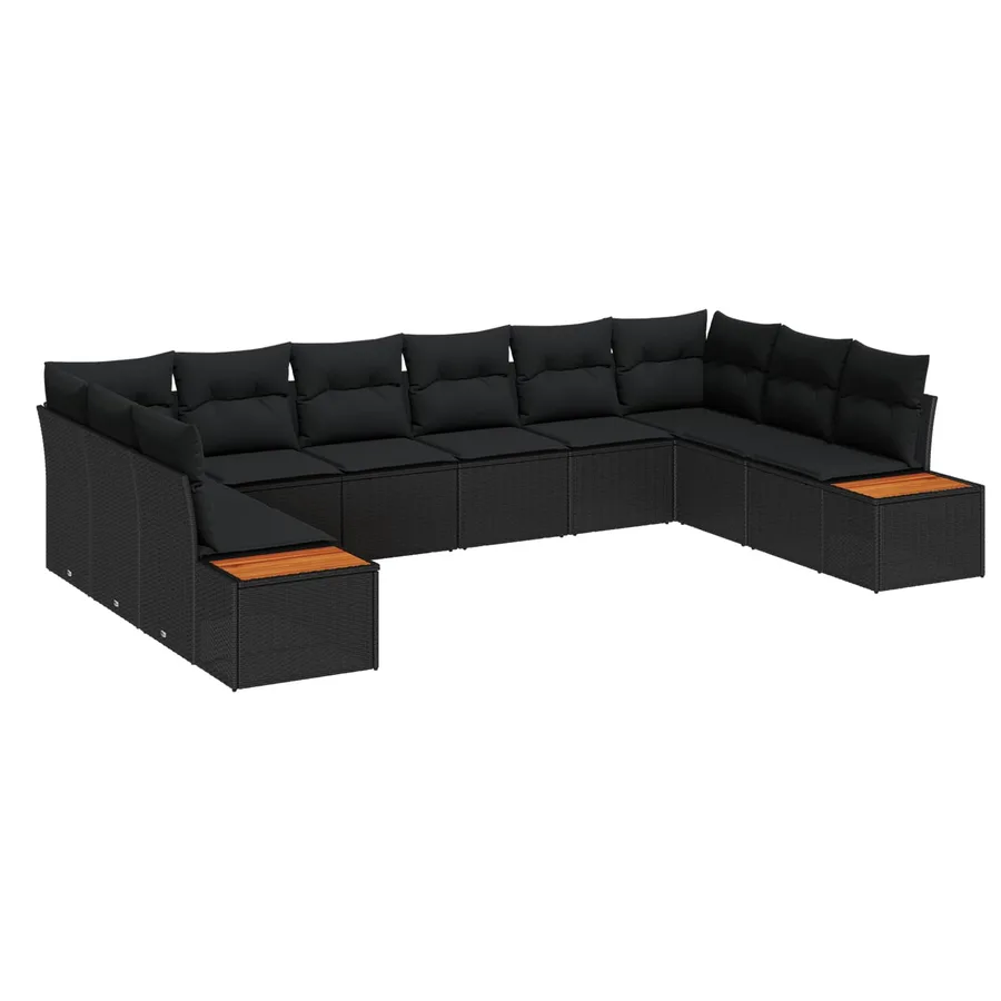 Ensemble de canapé de jardin avec coussin 10 pcs Noir Polyrotin - 2