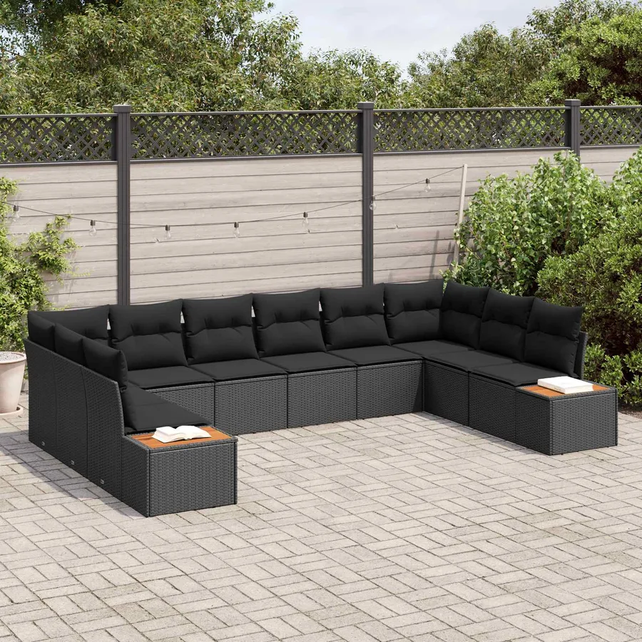 Ensemble de canapé de jardin avec coussin 10 pcs Noir Polyrotin - 3
