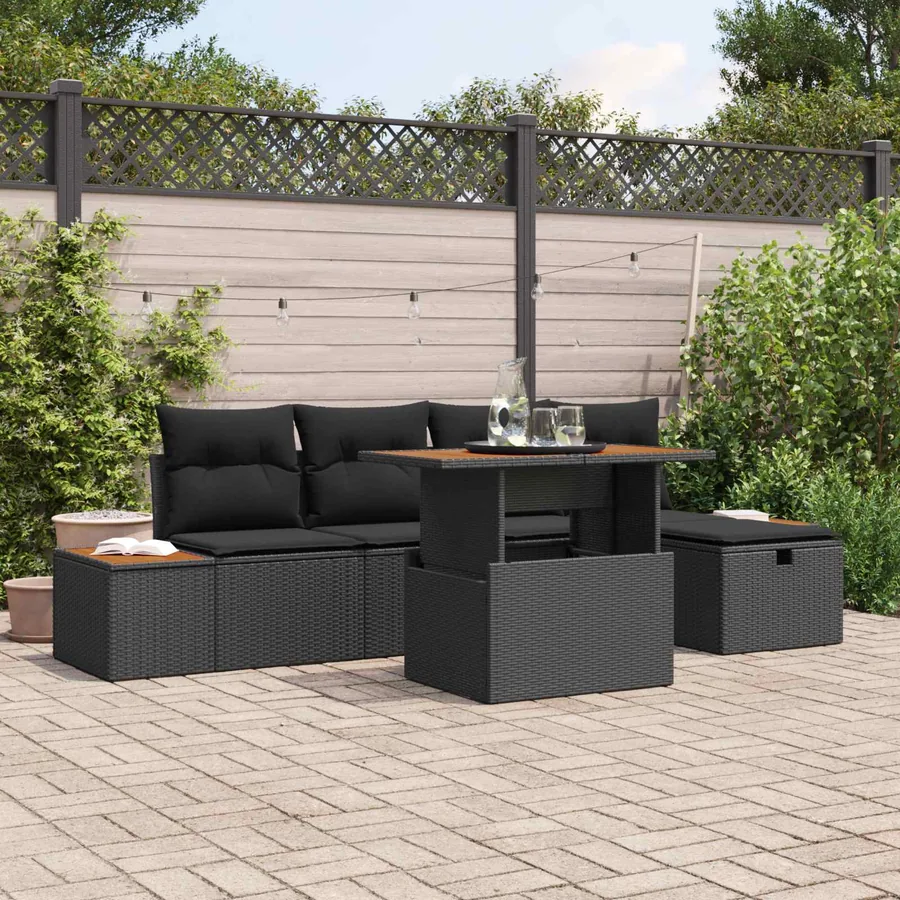 Ensemble de canapé de jardin 6 pcs Noir polyrotin