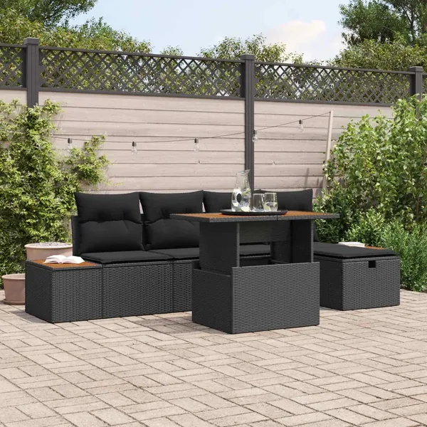 Ensemble de canapé de jardin 6 pcs Noir polyrotin