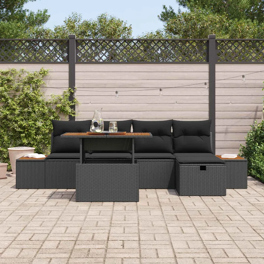 Ensemble de canapé de jardin 6 pcs Noir polyrotin - 3