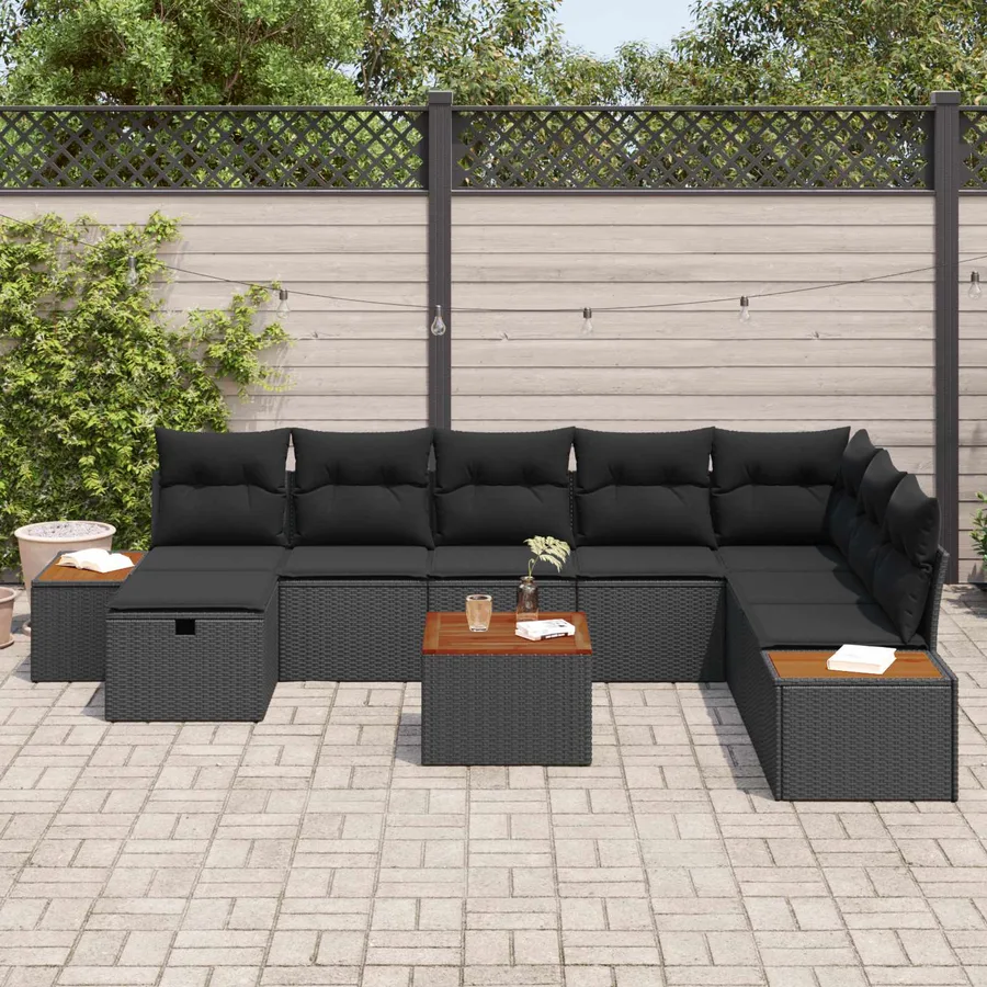 Ensemble de canapé de jardin 9 pcs Noir Poly rotin - 3