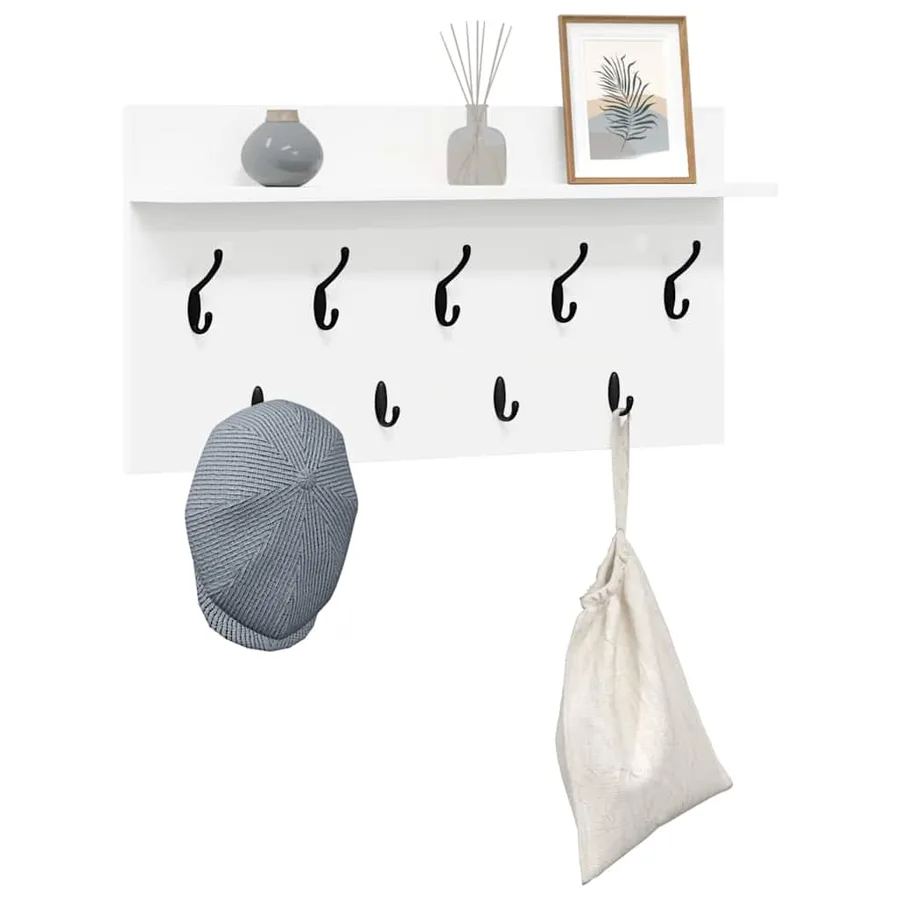 Porte-manteau mural Blanc 80 x 40 x 12 cm Bois d'ingénierie - 3