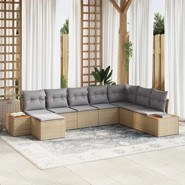 Ensemble de canapé de jardin 9 pcs Beige et Gris clair