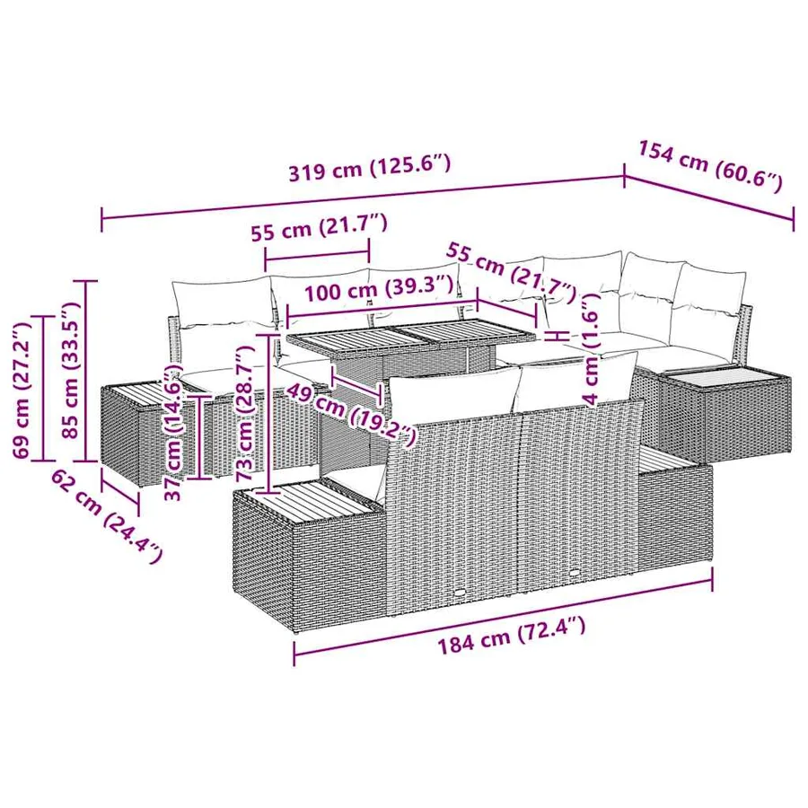 Ensemble de canapé de jardin 9 pcs Beige Poly rotin - 15