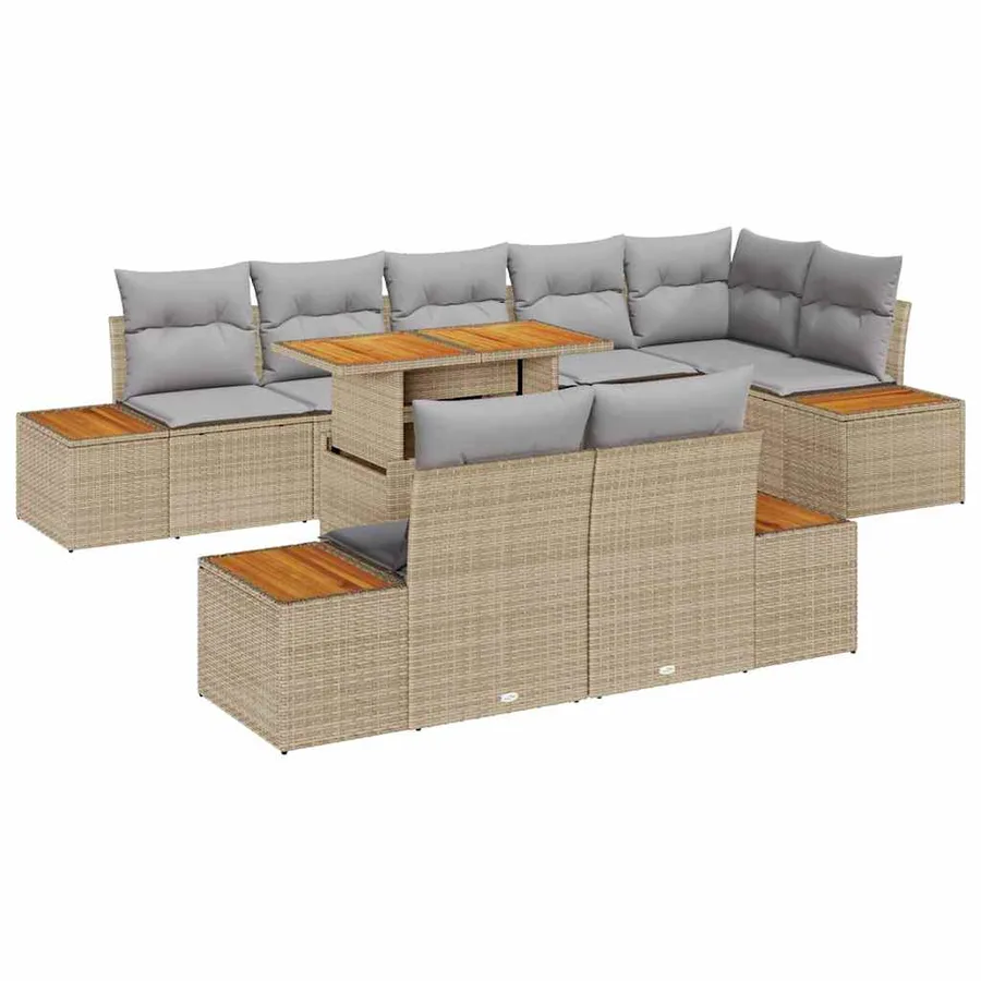 Ensemble de canapé de jardin 9 pcs Beige Poly rotin - 2