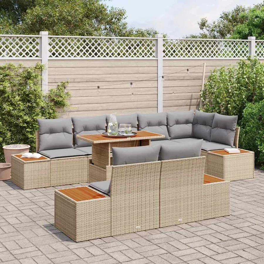 Ensemble de canapé de jardin 9 pcs Beige Poly rotin - 3
