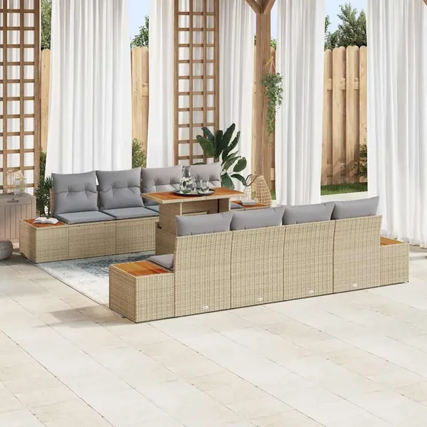 Ensemble de canapé de jardin 9 pcs Beige Poly rotin