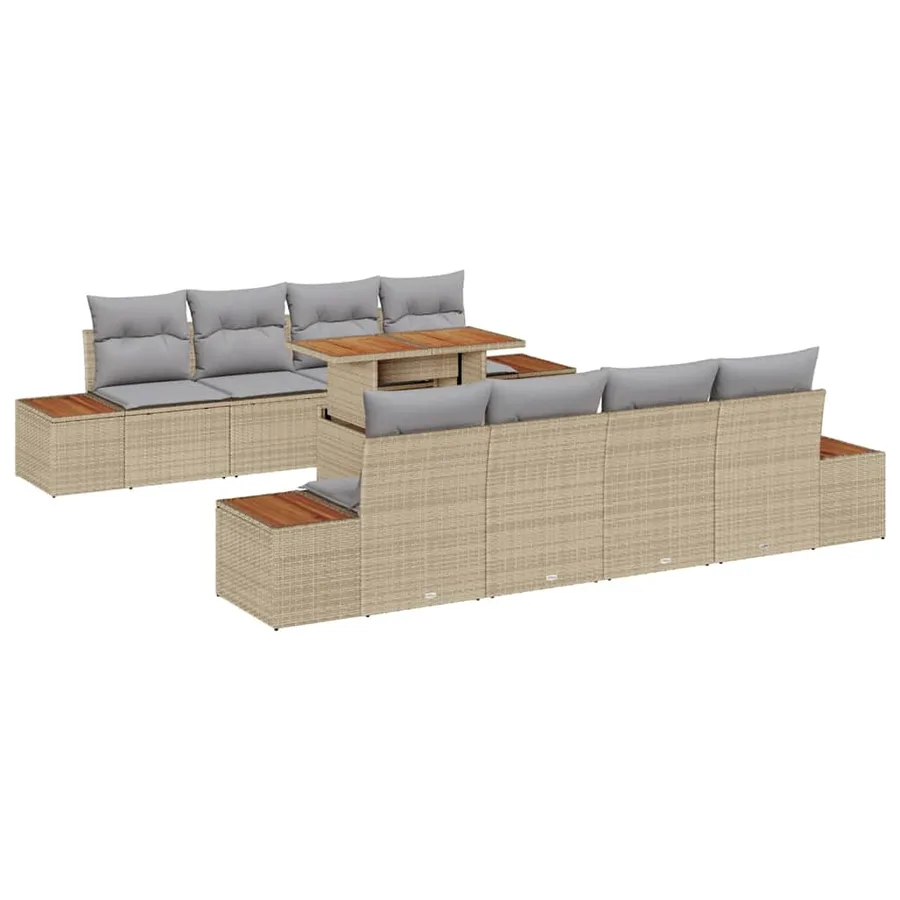Ensemble de canapé de jardin 9 pcs Beige Poly rotin - 2