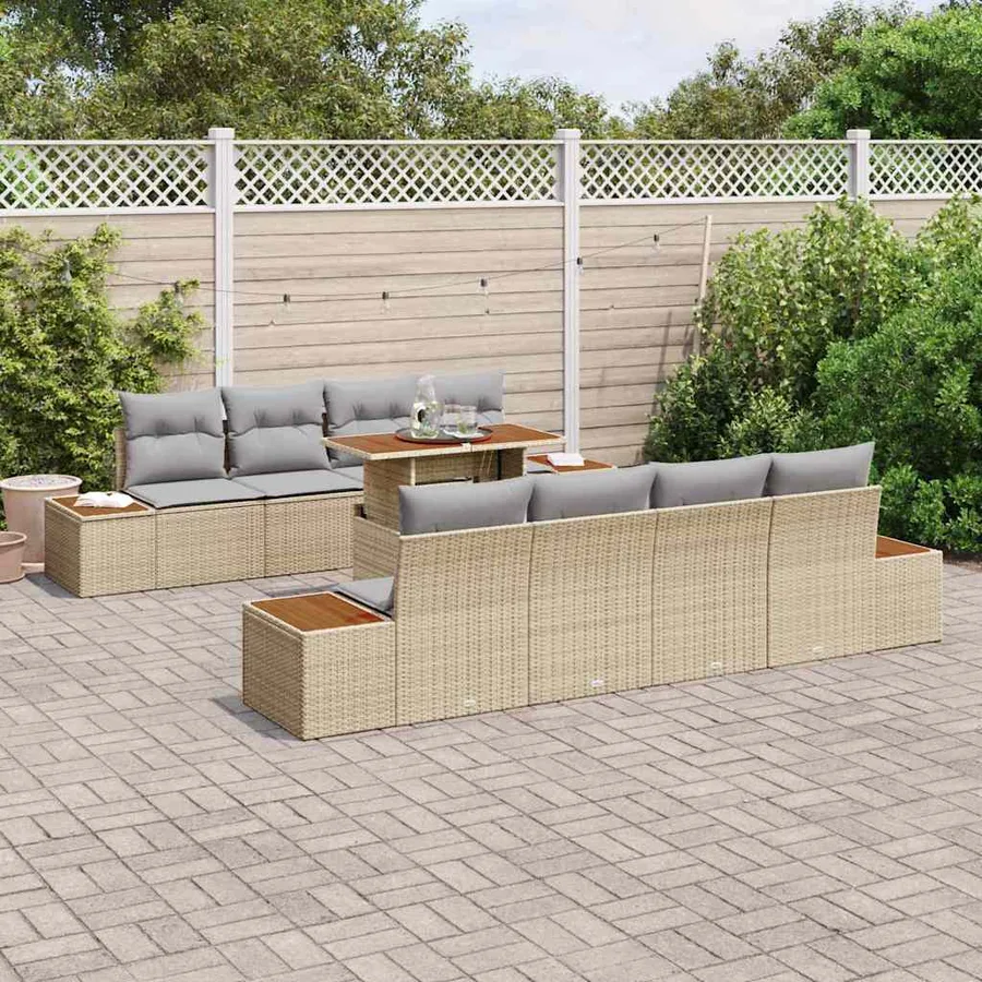 Ensemble de canapé de jardin 9 pcs Beige Poly rotin - 3