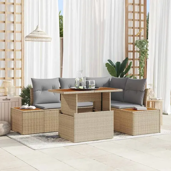 Ensemble de canapé de jardin 5 pcs Beige Poly rotin