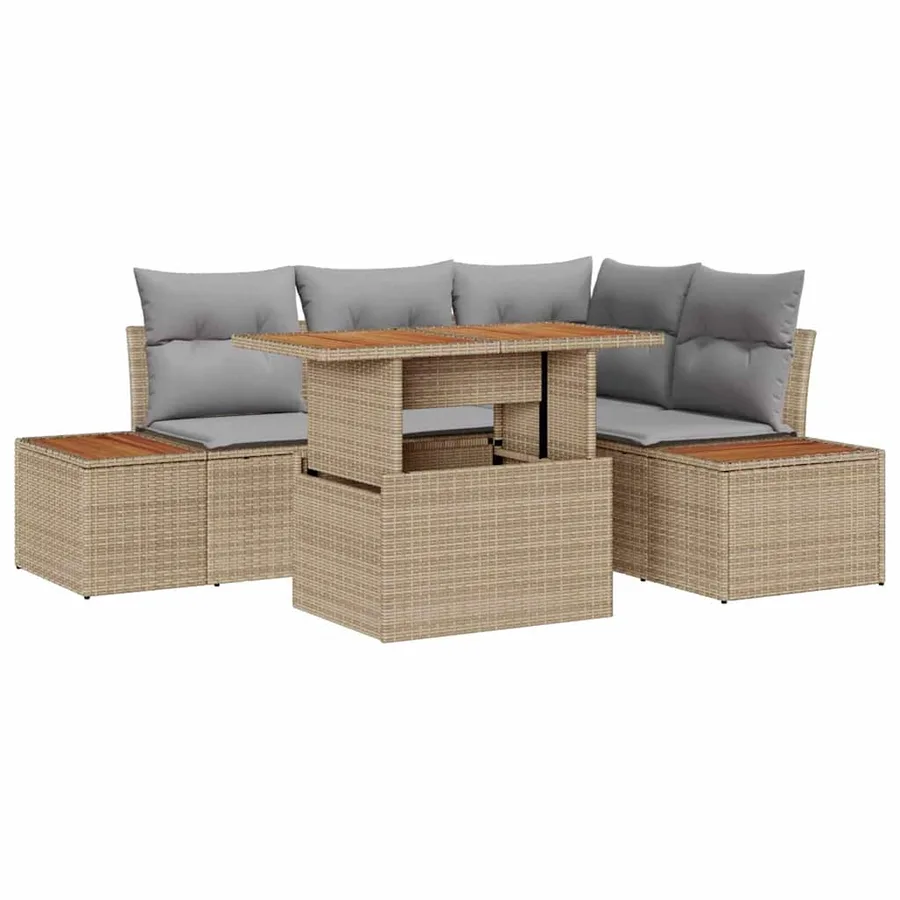 Ensemble de canapé de jardin 5 pcs Beige Poly rotin - 2