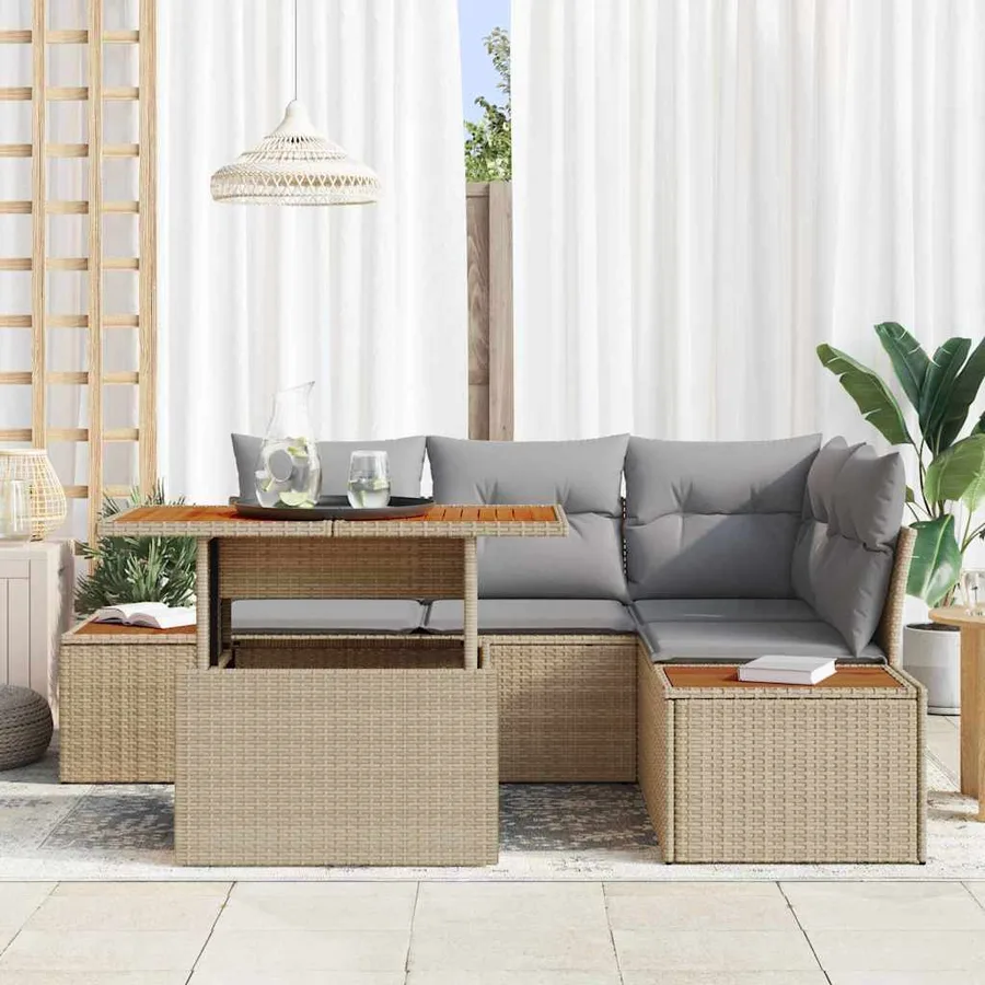 Ensemble de canapé de jardin 5 pcs Beige Poly rotin - 3