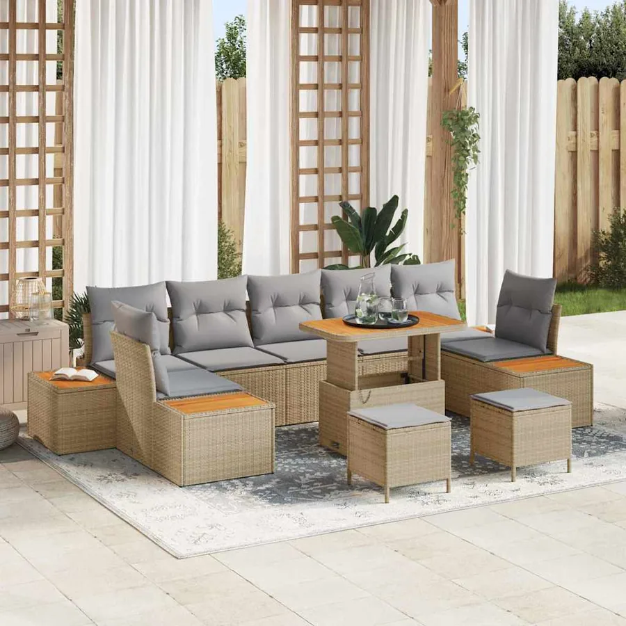Ensemble de canapé de jardin 10 pcs Beige Poly rotin