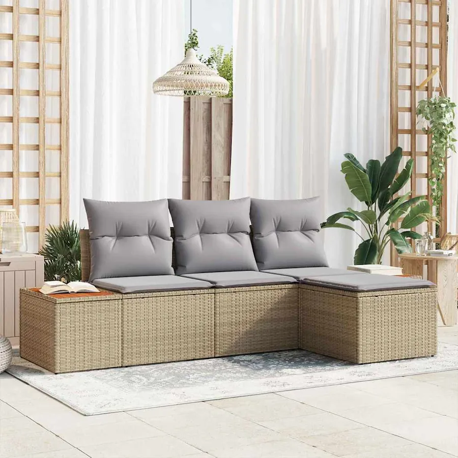 Ensemble de canapé de jardin 4 pcs Beige et Gris clair