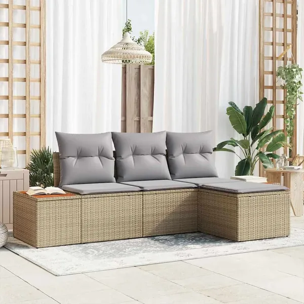Ensemble de canapé de jardin 4 pcs Beige et Gris clair