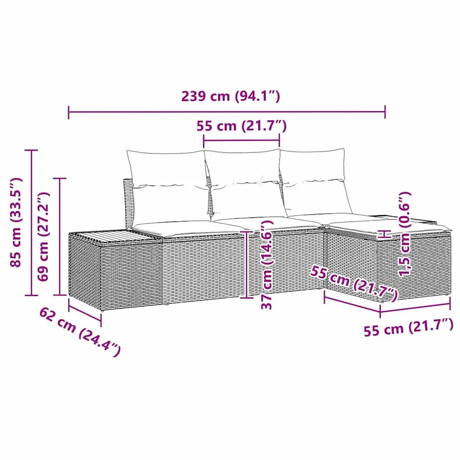 Ensemble de canapé de jardin 4 pcs Beige et Gris clair - 12