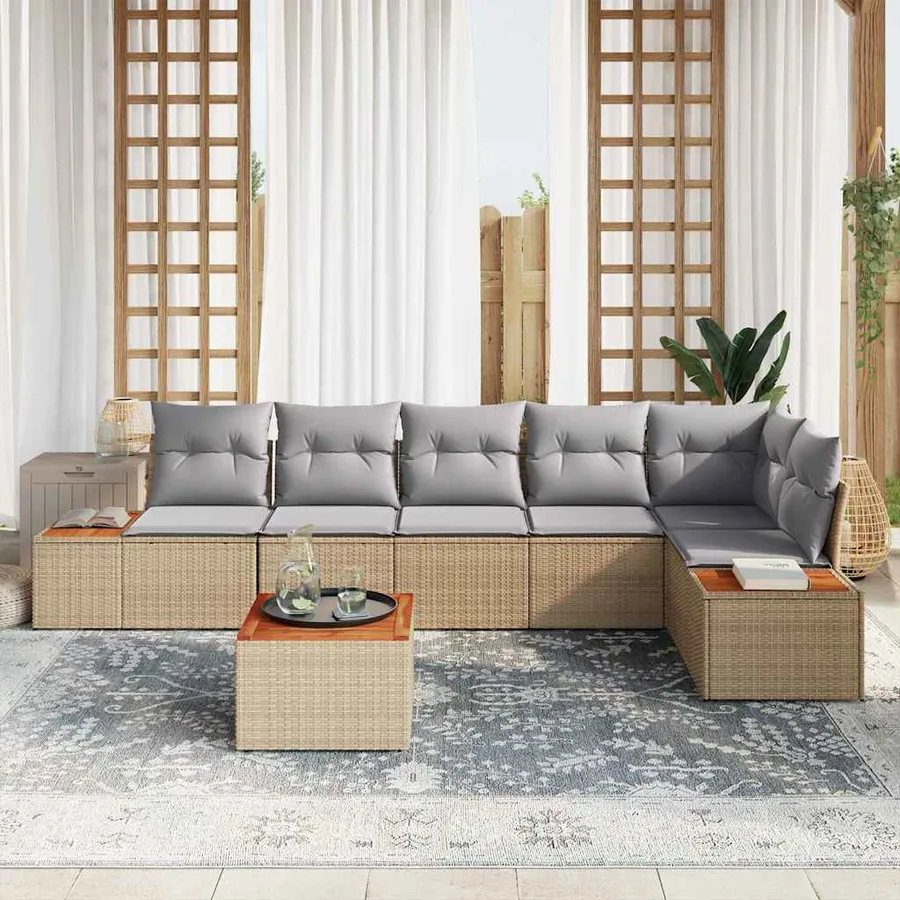 Ensemble de canapé de jardin 6 pcs Beige et Gris clair - 3