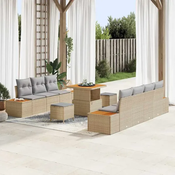 Ensemble de canapé de jardin 10 pcs Beige Poly rotin